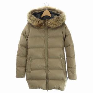 ファー付きダウンコート ロング フード ジップアップ 38 ライトブラウン