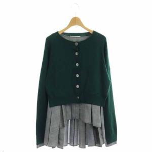 21AW カーディガン プリーツ レイヤード チェック 38 グリーン