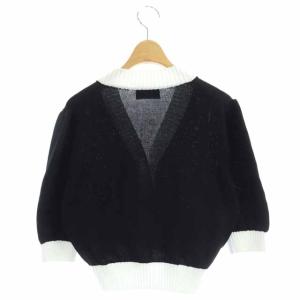PRADA 21AW ロゴバイカラーカーディガン ショート丈 五分袖 38 ブラック