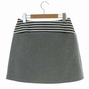 BORDERS at BALCONY WOOL MINI SKIRT ウールミニスカート 台形 ボーダー 切替 36 グレー