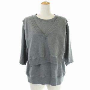20SS レイヤード スウェットトップス トレーナー 七分袖 裏パイル S グレー