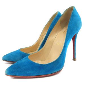 パンプス ポインテッドトゥ スエード ピンヒール 36.5 ブルー