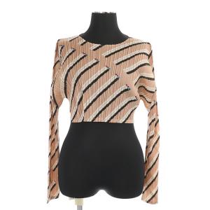 イッセイミヤケ 19SS 総柄ショート丈プリーツブラウス 3 ピンクベージュ