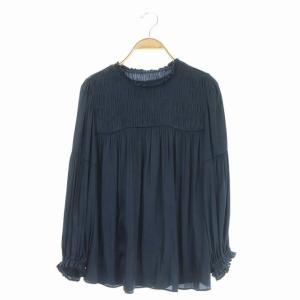 21SS サテンシャーリングブラウス ネイビー