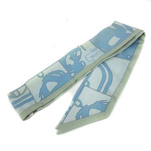 HERMES ツイリー 総柄シルクスカーフ 水色