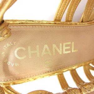 CHANEL ウエッジソールストラップサンダル 35.5 ゴールド