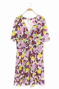 dark cream swing flora dress  Vネック花柄ワンピース