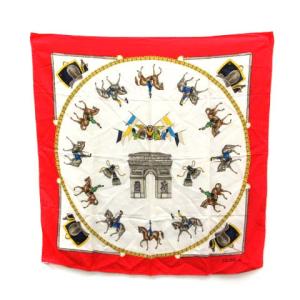 大判 スカーフ シルク 総柄 馬 ホース レッド