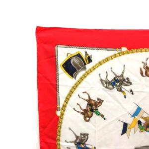 CELINE 大判 スカーフ シルク 総柄 馬 ホース レッド