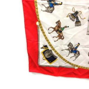 CELINE 大判 スカーフ シルク 総柄 馬 ホース レッド