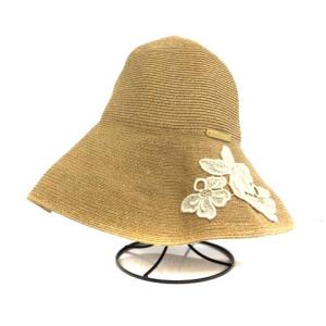 Athena New York アマンダ ラフィアハット 麦わら帽子 フラワー刺繍 ベージュ