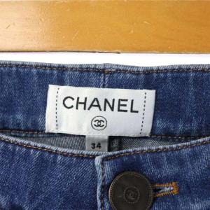 CHANEL マトラッセ 裾ジップ スキニーデニムパンツ ストレッチ 34 ブルー