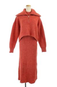 20AW BIG COLLAR SET KNIT DRESS セットアップ ニット S レッド