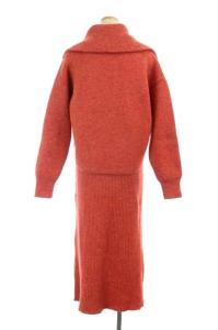Ameri VINTAGE 20AW BIG COLLAR SET KNIT DRESS セットアップ ニット S レッド