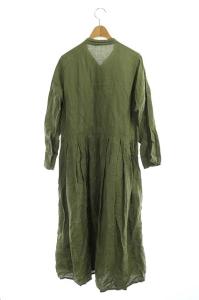 nest Robe リネン ノーカラーシャツワンピース カーキ