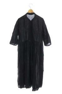 nest Robe リネン 七分袖ワンピース フレア タック 膝丈 ブラック