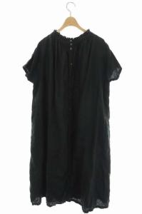 nest Robe シャーリングシャツワンピース 五分袖 リネン ブラック