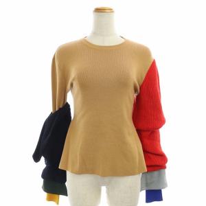 ニット ドッキング カラーブロック 長袖 38 キャメル