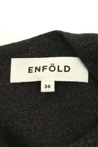 ENFOLD ウールリブニットスリーブ切替アシンメトリーワンピース フレア ロング 長袖 リネン混 36 ダークブラウン 黒 ブラック