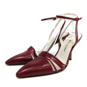 パンプス ポインテッドトゥ ストラップ ヒール 36 パープル