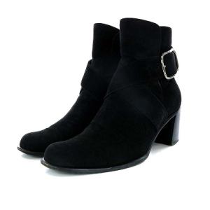 HERMES ショートブーツ スエード バックルベルト チャンキーヒール 37.5 ブラック