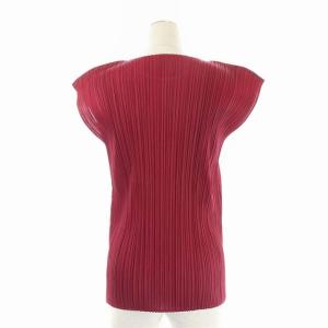 ISSEY MIYAKE プリーツフレンチスリーブカットソー ワインレッド