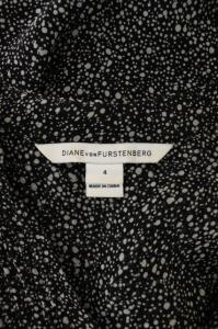 DIANE von FURSTENBERG シルクプリーツシアー総柄ワンピース ひざ丈 4 ブラック