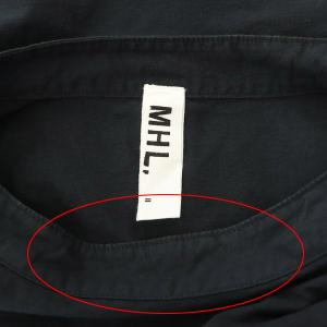 MARGARET HOWELL DENSE COTTON ボートネック七分袖ブラウス 2 ネイビー