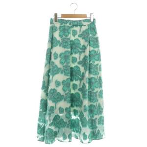 21SS フレアスカート ロング 花柄 タック 36 ミント