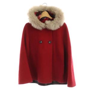 BLUE LABEL CRESTBRIDGE フェイクファー リバーシブルポンチョコート チェック 38 レッド