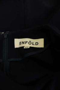 ENFOLD ノーカラーワンピース 長袖 膝丈 クルーネック 36 ネイビー