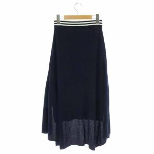BORDERS at BALCONY サイドスリットフレアスカート ニット アシンメトリー ミモレ丈 ロング ボーダー 36 ネイビー