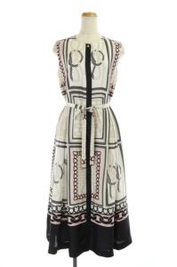 21SS マリンスカーフプリントワンピース ノースリーブ リボン付き 38 マルチカラー