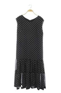 21SS ドットワンピース ノースリーブ ティアード 36 ブラック
