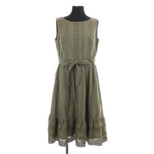 ノースリーブレースワンピース ミモレ ロング カーキ