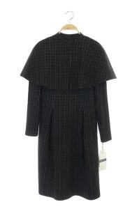 ケープ チェックワンピース タック 36 ブラック