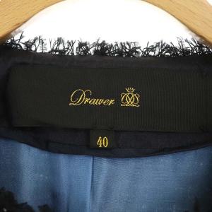 Drawer ノーカラージャケット ツイード 40 ブラック