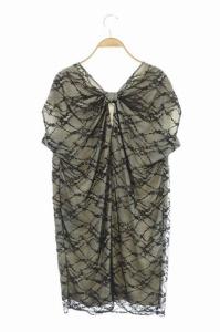 LANVIN en Bleu レースフレンチスリーブワンピース 38 ブラック