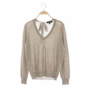18Gカシミヤシルクバックリボンニット セーター 長袖 Vネック 1 モカ