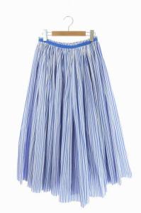 19SS ストライプ プリーツ ラップスカート ロング ギャザー フレア ブルー ホワイト