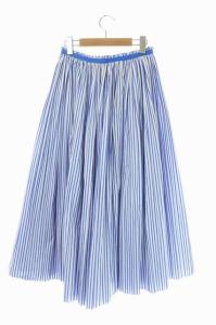 Drawer 19SS ストライプ プリーツ ラップスカート ロング ギャザー フレア ブルー ホワイト