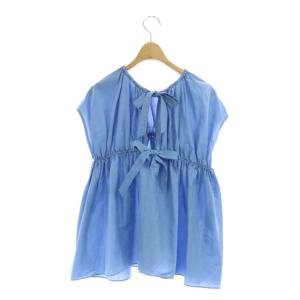 Drawer コットンシルクブロード生地ギャザーノースリーブブラウス 36 ライトブルー