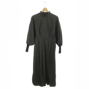 ボリュームワンピース ロング タック リブ切替 36 ブラック