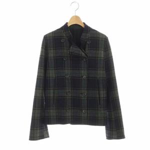 チェック柄ノーカラージャケット グレー