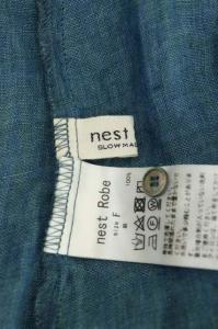 nest Robe ワンピース リネン ガーゼ 前後2way 折り袖 ロング ブルー