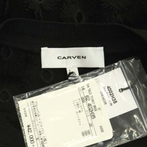 CARVEN チュールブラウス フラワー装飾 シアー 五分袖 プルオーバー インナー付き 36 ブラック