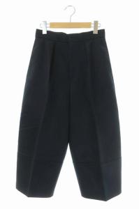 サテン ワイドパンツ ジッパーフライ センタープレス 36 ダークネイビー