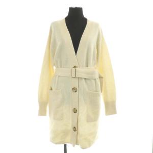 ニット カーディガン 長袖 ベルト付き Vネック 36 アイボリー