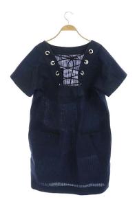 sacai バックレースアップ半袖ワンピース 2 ネイビー
