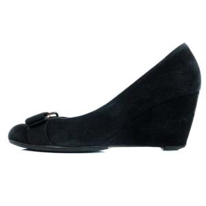 Salvatore Ferragamo パンプス スエード ウエッジソール ヴァラ 24cm ブラック